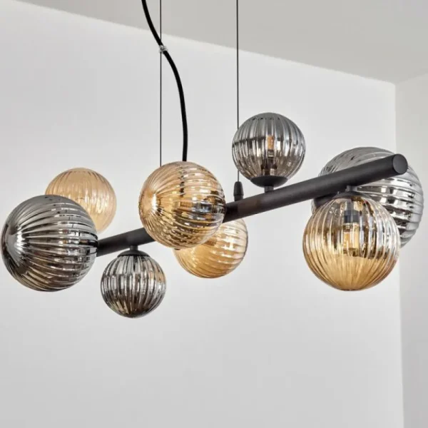 hofstein Chehalis Suspension, Boule lumineuse, Suspension Ambre, Fumé, 8 lumières* Lampes Modernes
