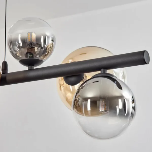 hofstein Chehalis Suspension, Boule lumineuse, Suspension Ambre, Clair, Fumé, 8 lumières* Lampes Modernes