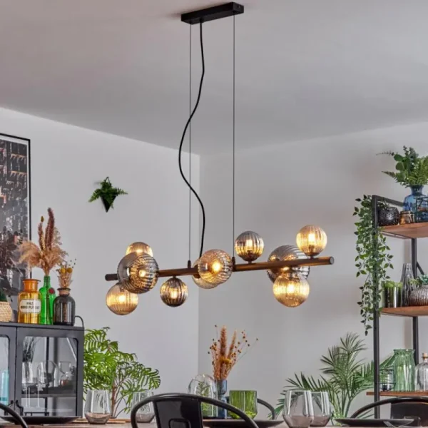 hofstein Chehalis Suspension, Boule lumineuse, Suspension Ambre, Fumé, 10 lumières* Lampes Modernes
