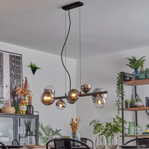 hofstein Chehalis Suspension, Boule lumineuse, Suspension Chrome, Clair, Fumé, 8 lumières* Lampes Modernes