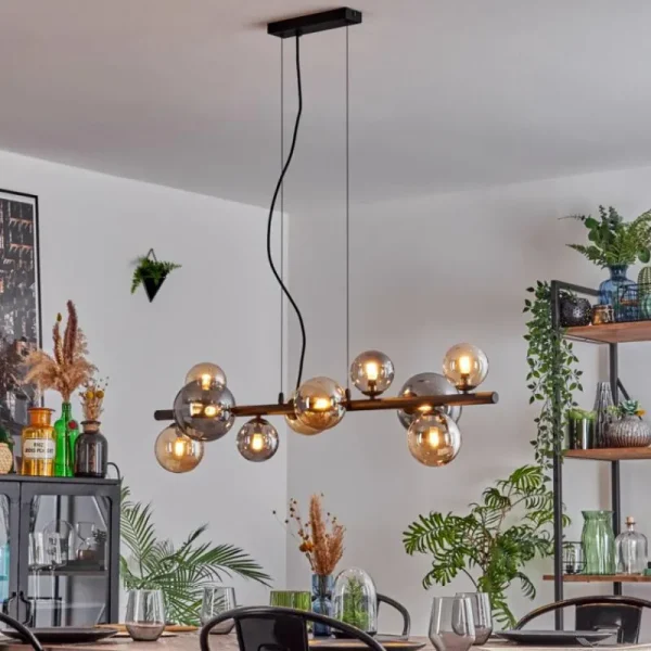 hofstein Chehalis Suspension, Boule lumineuse, Suspension Ambre, Fumé, 10 lumières* Lampes Modernes