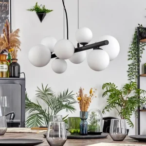 hofstein Chehalis Suspension, Boule lumineuse, Suspension Blanc, 8 lumières* Lampes En Verre