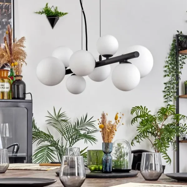 hofstein Chehalis Suspension, Boule lumineuse, Suspension Blanc, 8 lumières* Lampes En Verre