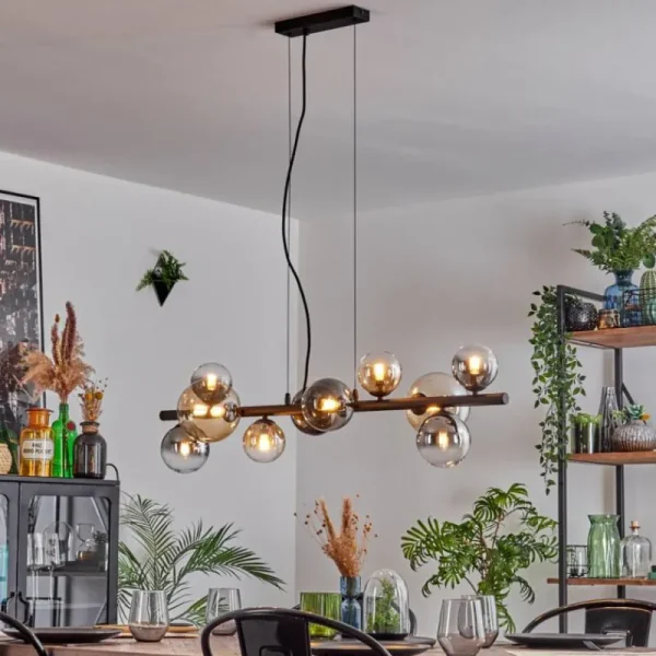 hofstein Chehalis Suspension, Boule lumineuse, Suspension Ambre, Clair, Fumé, 10 lumières* Lampes Modernes