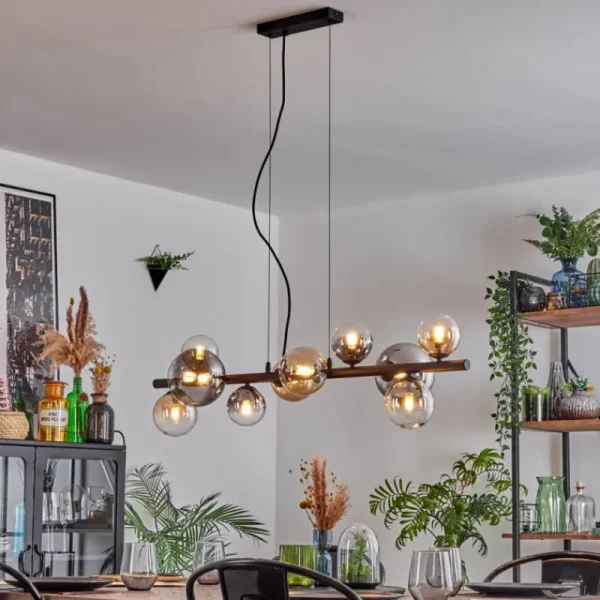 hofstein Chehalis Suspension, Boule lumineuse, Suspension Ambre, Clair, Fumé, 10 lumières* Lampes Modernes