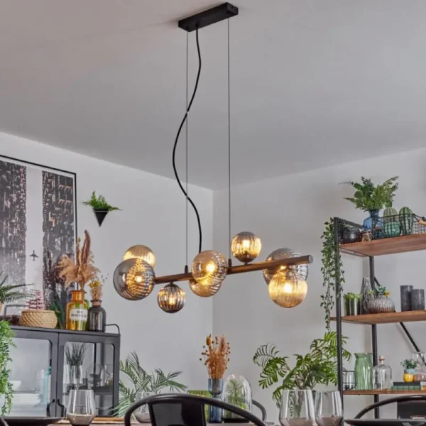 hofstein Chehalis Suspension, Boule lumineuse, Suspension Ambre, Fumé, 8 lumières* Lampes Modernes