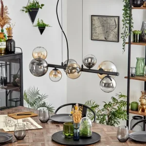 hofstein Chehalis Suspension, Boule lumineuse, Suspension Ambre, Clair, Fumé, 8 lumières* Lampes Modernes