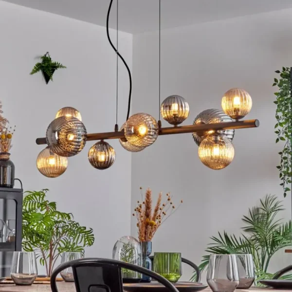 hofstein Chehalis Suspension, Boule lumineuse, Suspension Ambre, Fumé, 10 lumières* Lampes Modernes