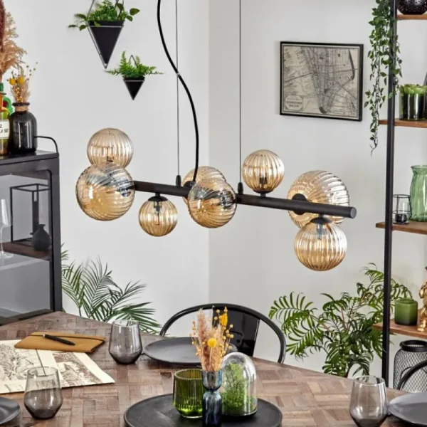 hofstein Chehalis Suspension, Boule lumineuse, Suspension Ambre, 8 lumières* Lampes Modernes