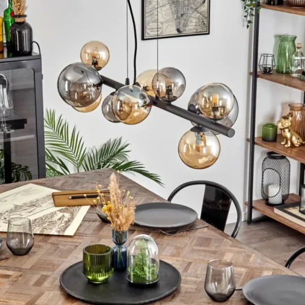 hofstein Chehalis Suspension, Boule lumineuse, Suspension Ambre, Fumé, 10 lumières* Lampes Modernes