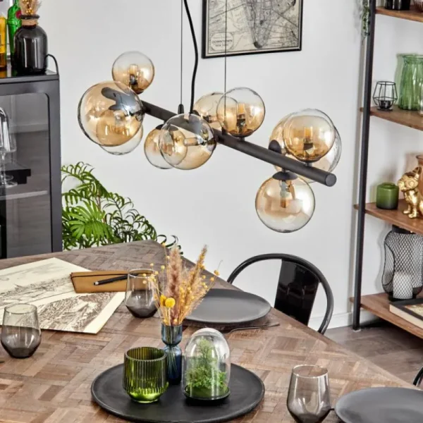 hofstein Chehalis Suspension, Boule lumineuse, Suspension Ambre, Clair, 10 lumières* Lampes En Verre