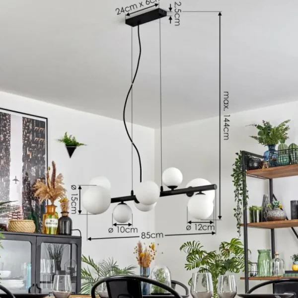hofstein Chehalis Suspension, Boule lumineuse, Suspension Blanc, 8 lumières* Lampes En Verre