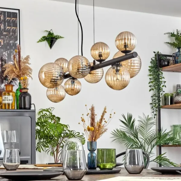 hofstein Chehalis Suspension, Boule lumineuse, Suspension Ambre, 10 lumières* Lampes Modernes