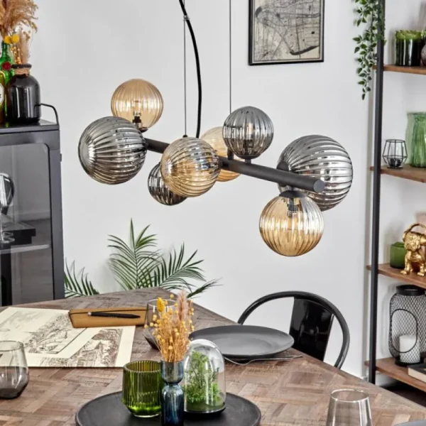 hofstein Chehalis Suspension, Boule lumineuse, Suspension Ambre, Fumé, 8 lumières* Lampes Modernes