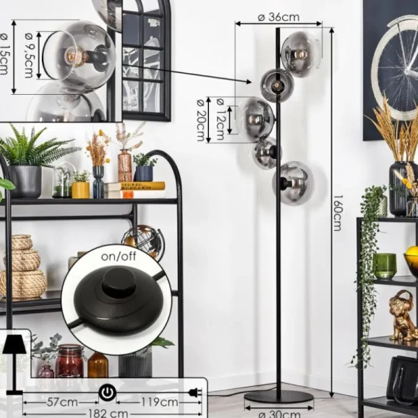 hofstein Dagan Lampadaire Clair, Fumé, 5 lumières* Lampes Modernes