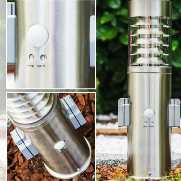 hofstein Dakar Borne lumineuse, Lampadaire Acier inoxydable, 1 lumière, Détecteur de mouvement* Lampes Modernes