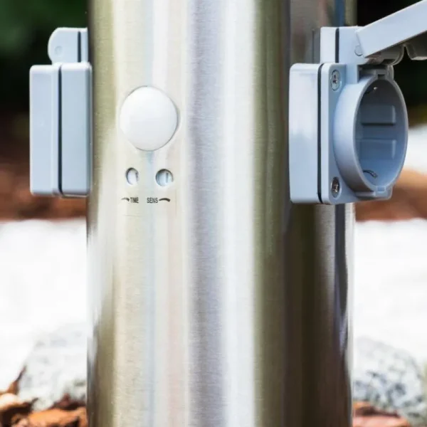 hofstein Dakar Borne lumineuse, Lampadaire Acier inoxydable, 1 lumière, Détecteur de mouvement* Lampes Modernes
