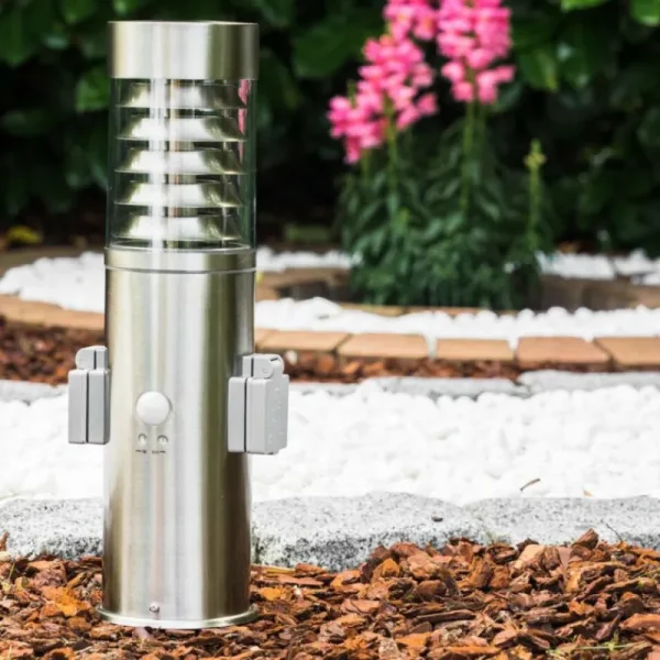hofstein Dakar Borne lumineuse, Lampadaire Acier inoxydable, 1 lumière, Détecteur de mouvement* Lampes Modernes