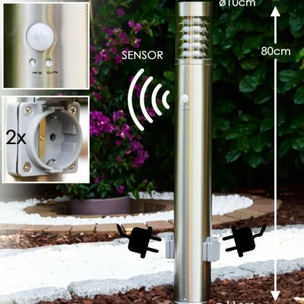 hofstein Dakar Eclairage de chemin Acier inoxydable, 1 lumière, Détecteur de mouvement* Lampes Modernes