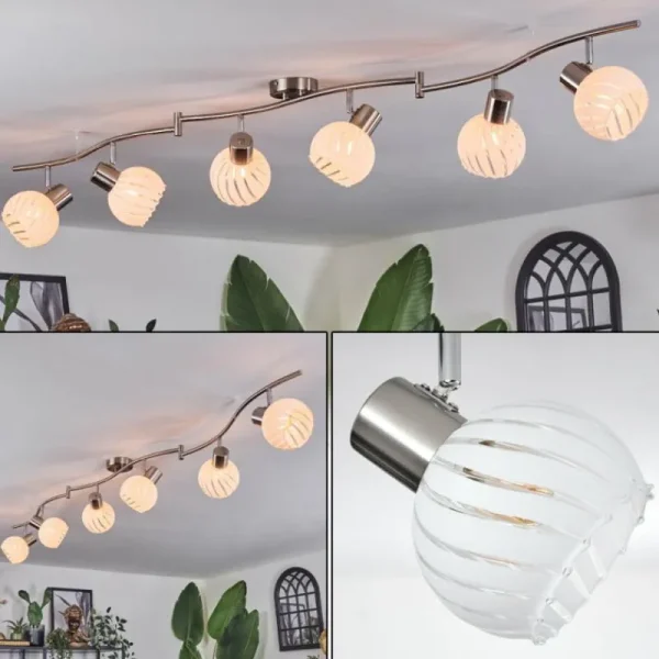 hofstein Dysted Plafonnier, Boule lumineuse Nickel mat, 6 lumières* Lampes En Verre