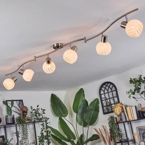 hofstein Dysted Plafonnier, Boule lumineuse Nickel mat, 6 lumières* Lampes En Verre
