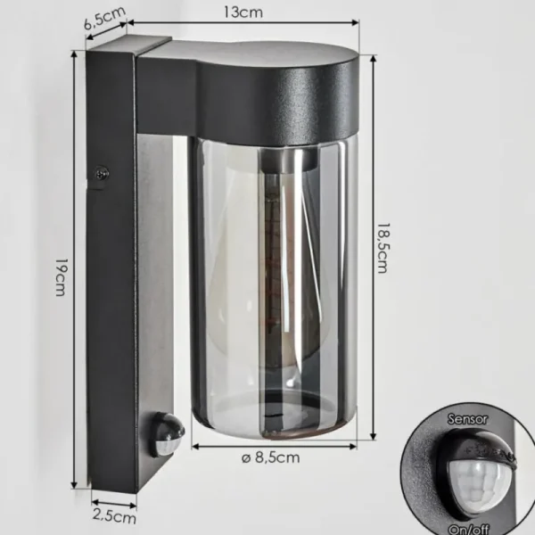hofstein Encoberta Luminaire extérieur, Lampe murale d´extérieur Noir, 1 lumière, Détecteur de mouvement* Lampes Modernes