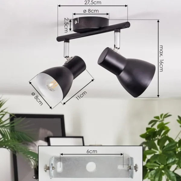 hofstein Farel Plafonnier, Spot de plafond Chrome, Noir, 2 lumières* Lampes Modernes