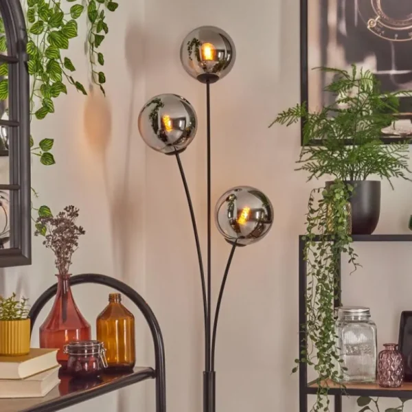 hofstein Gastor Boule lumineuse, Lampadaire Chrome, Fumé, 3 lumières* Lampes Modernes