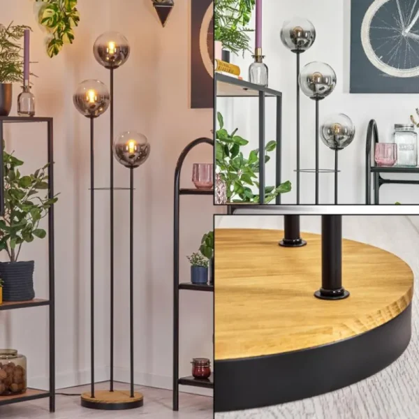 hofstein Gastor Lampadaire 30 cm Bois foncé, Noir, 3 lumières* Lampes Modernes