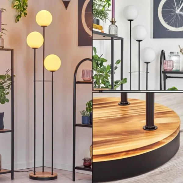 hofstein Gastor Lampadaire 30 cm Bois clair, Noir, 3 lumières* Lampes Modernes