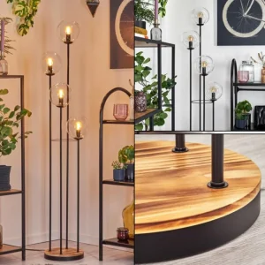 hofstein Gastor Lampadaire 30 cm Bois clair, Noir, 4 lumières* Lampes Modernes