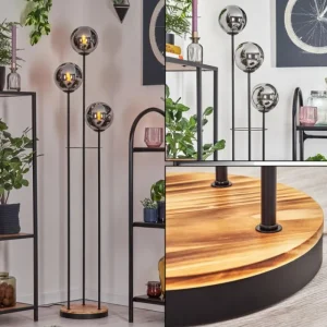 hofstein Gastor Lampadaire 25 cm Bois clair, Noir, 3 lumières* Lampes Modernes
