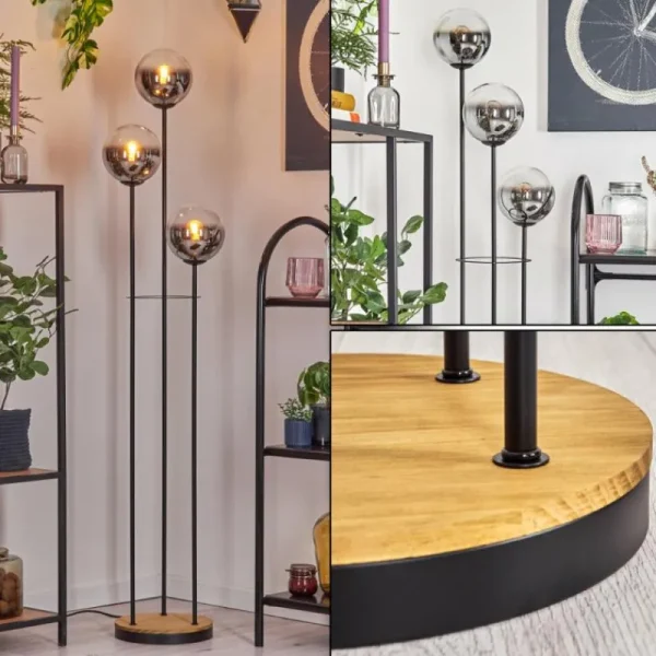 hofstein Gastor Lampadaire 30 cm Bois foncé, Noir, 3 lumières* Lampes Modernes