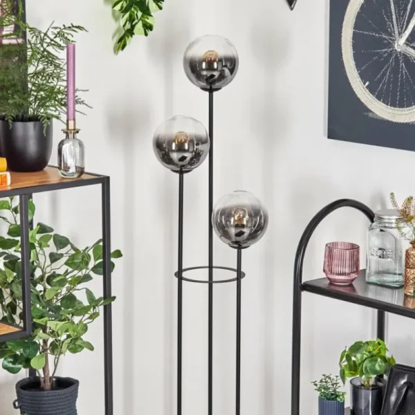 hofstein Gastor Lampadaire 30 cm Bois foncé, Noir, 3 lumières* Lampes Modernes