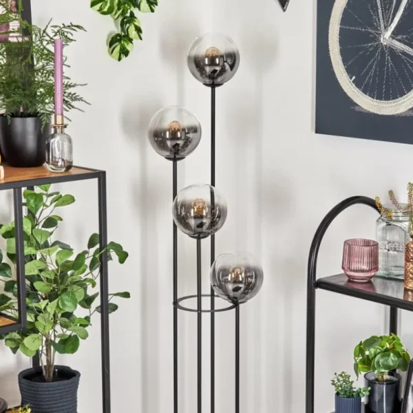 hofstein Gastor Lampadaire 30 cm Bois clair, Noir, 4 lumières* Lampes Modernes