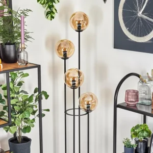 hofstein Gastor Lampadaire 30 cm Bois foncé, Noir, 4 lumières* Lampes Modernes