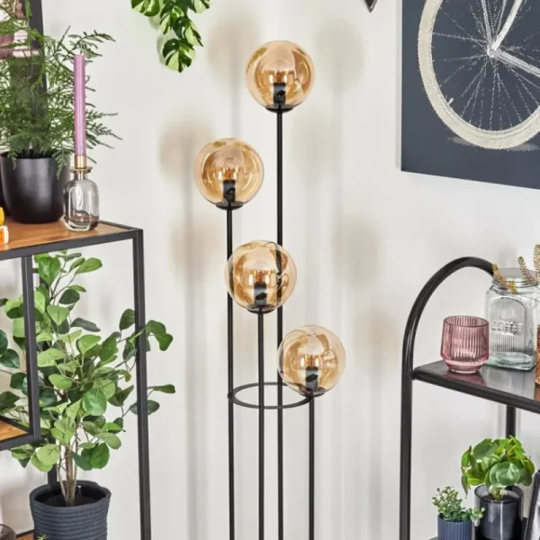 hofstein Gastor Lampadaire 30 cm Bois foncé, Noir, 4 lumières* Lampes Modernes