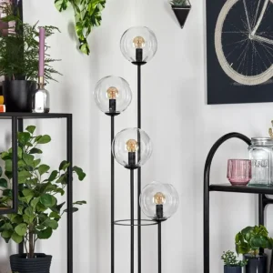 hofstein Gastor Lampadaire 30 cm Bois clair, Noir, 4 lumières* Lampes Modernes