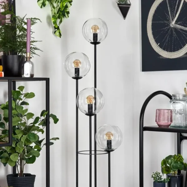 hofstein Gastor Lampadaire 30 cm Bois clair, Noir, 4 lumières* Lampes Modernes