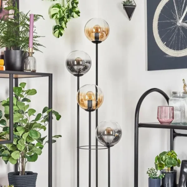 hofstein Gastor Lampadaire 30 cm Bois foncé, Noir, 4 lumières* Lampes Modernes