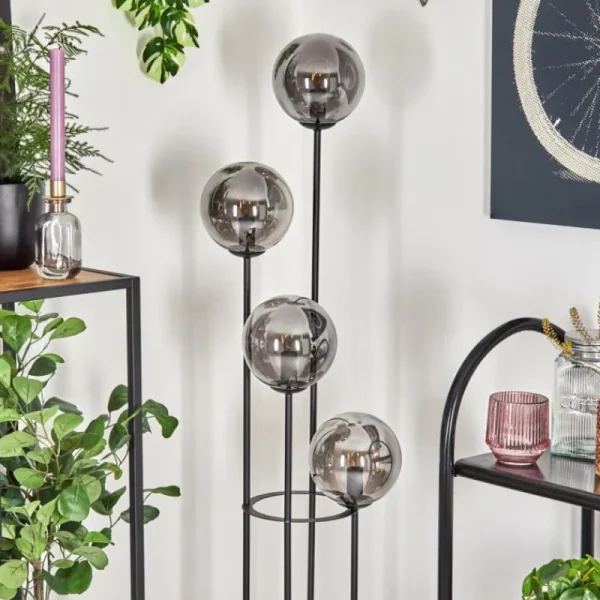 hofstein Gastor Lampadaire 30 cm Bois foncé, Noir, 4 lumières* Lampes Modernes