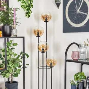 hofstein Gastor Lampadaire 30 cm Bois clair, Noir, 4 lumières* Lampes Modernes