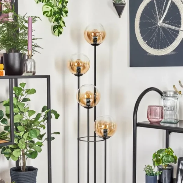 hofstein Gastor Lampadaire 30 cm Bois clair, Noir, 4 lumières* Lampes Modernes