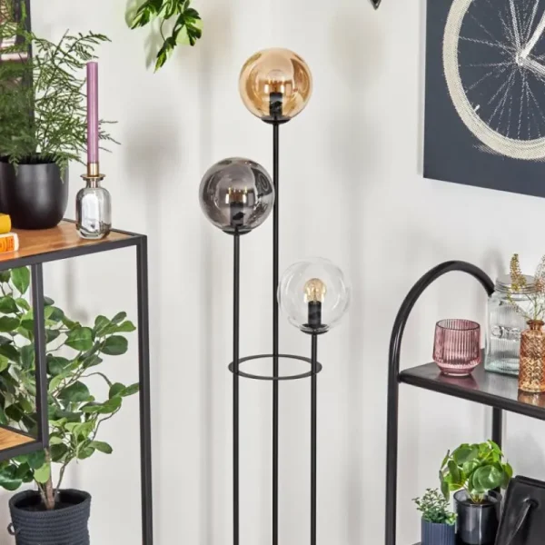 hofstein Gastor Lampadaire 30 cm Bois clair, Noir, 3 lumières* Lampes Modernes