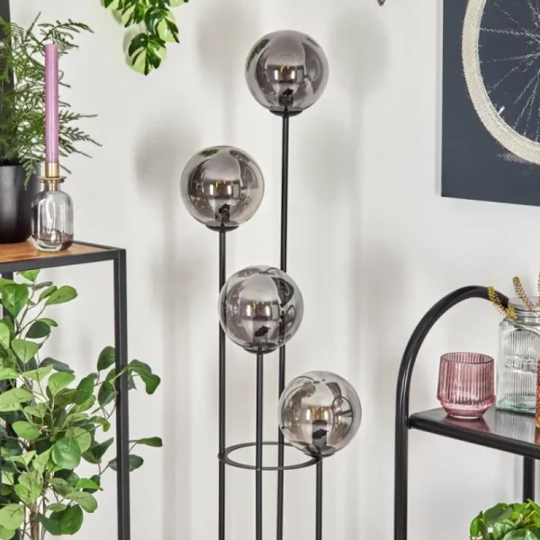 hofstein Gastor Lampadaire 30 cm Bois clair, Noir, 4 lumières* Lampes Modernes