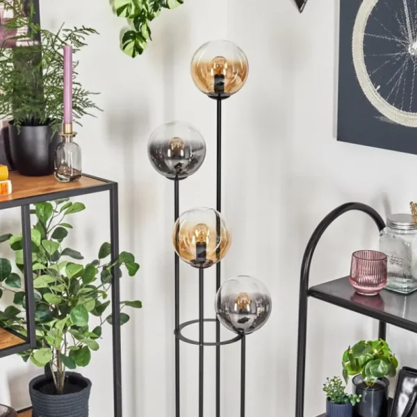 hofstein Gastor Lampadaire 30 cm Bois clair, Noir, 4 lumières* Lampes Modernes