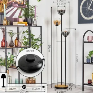 hofstein Gastor Lampadaire 30 cm Bois foncé, Noir, 3 lumières* Lampes Modernes