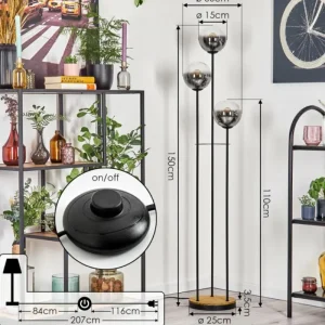 hofstein Gastor Lampadaire 30 cm Bois foncé, Noir, 3 lumières* Lampes Modernes