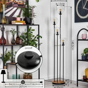 hofstein Gastor Lampadaire 30 cm Bois clair, Noir, 4 lumières* Lampes Modernes