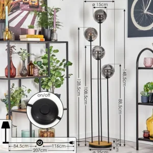 hofstein Gastor Lampadaire 30 cm Bois foncé, Noir, 4 lumières* Lampes Modernes